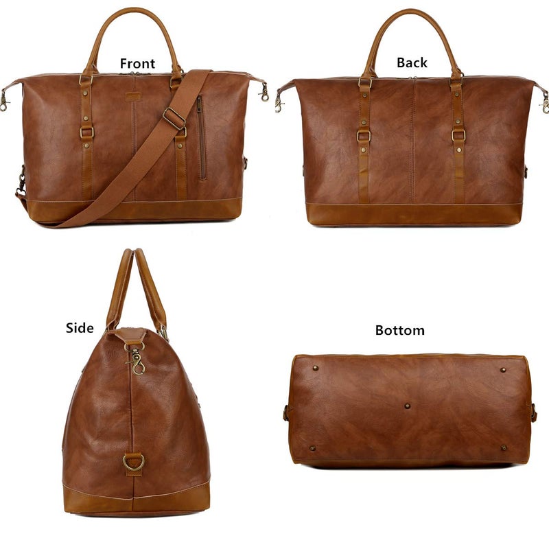 BAOSHA Vegan Leather Travel Duffel Tote Bag Overnight Weekender Bag Oversized for Men and Women HB-14 (Brown) - Image 3